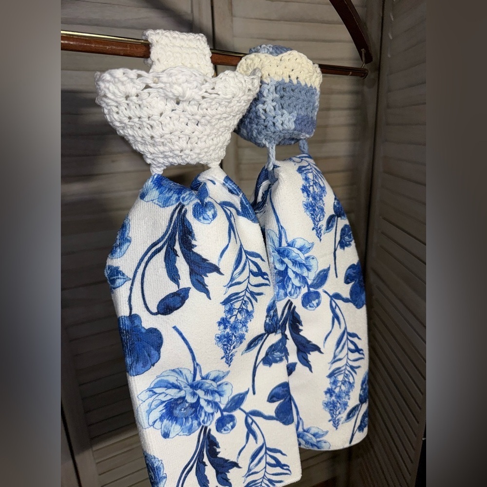 Set of Handmade 100% Cotton Crochet Hanging Kitchen Towel Holders - Picture 2 of 3